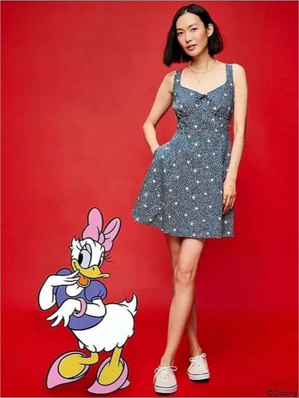 Old Navy Disney Mickey Mouse Star Print Fit & Flare Dress Blue & White Medium